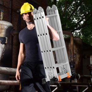 5 in 1 Multipurpose Ladder with 2 Uprights 4 Folds 15 Rungs Foldable and Multifunction Capacity 150kg in Aluminum -