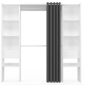 White & Gray Extendable Dressing Room with Curtain - Shelves - Double Wardrobe -