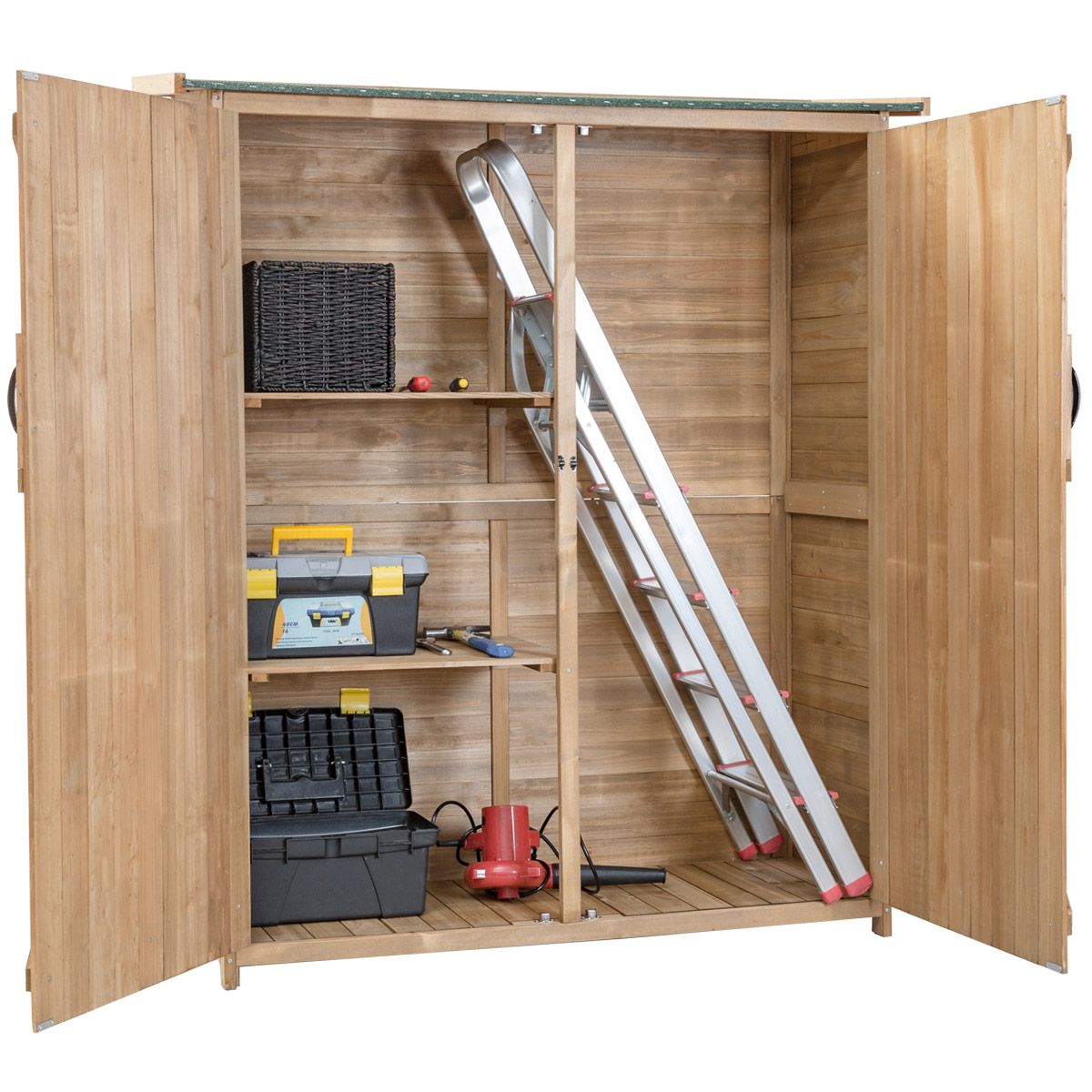 Wooden Garden Shed Outdoor Garden Shed Double Doors with Latch Sloped Asphalt Roof Outdoor Garden Shed 140 x 50 x 162 cm Natural - - Image 9