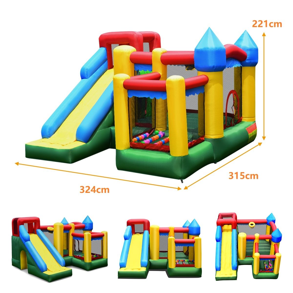 4 in 1 Inflatable Castle for Children 3-10 Years Old with Slide Jumping Area Climbing Wall Basketball Hoop - - Image 10
