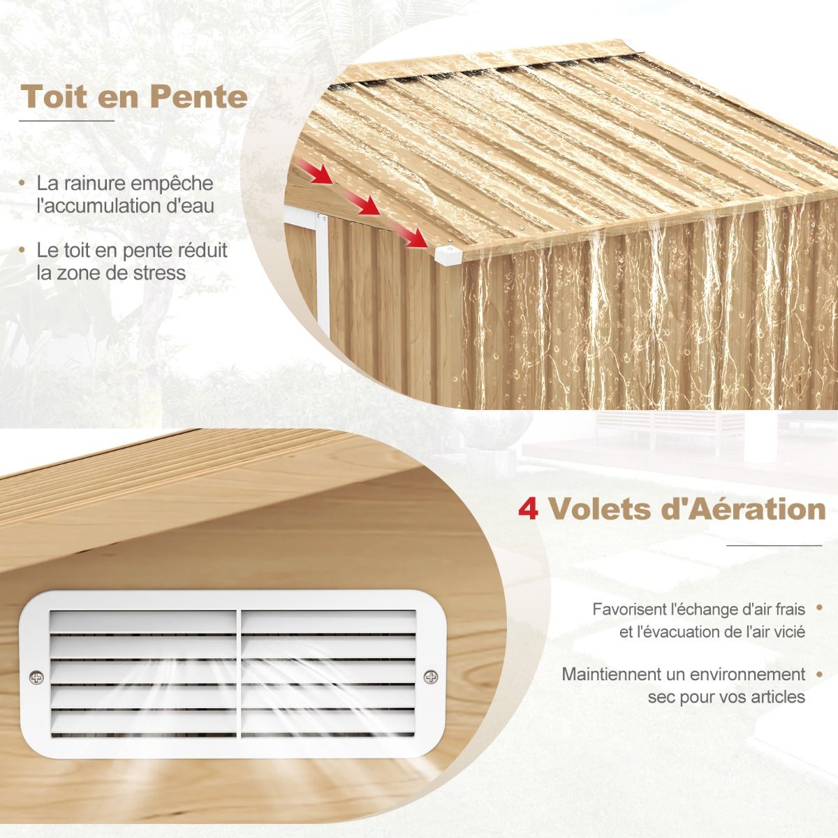 Storage Shed 259cm x196cm with Foundation Base Home Galvanized Metal Tools with 4 Vents Waterproof and Windproof Natural - - Image 8