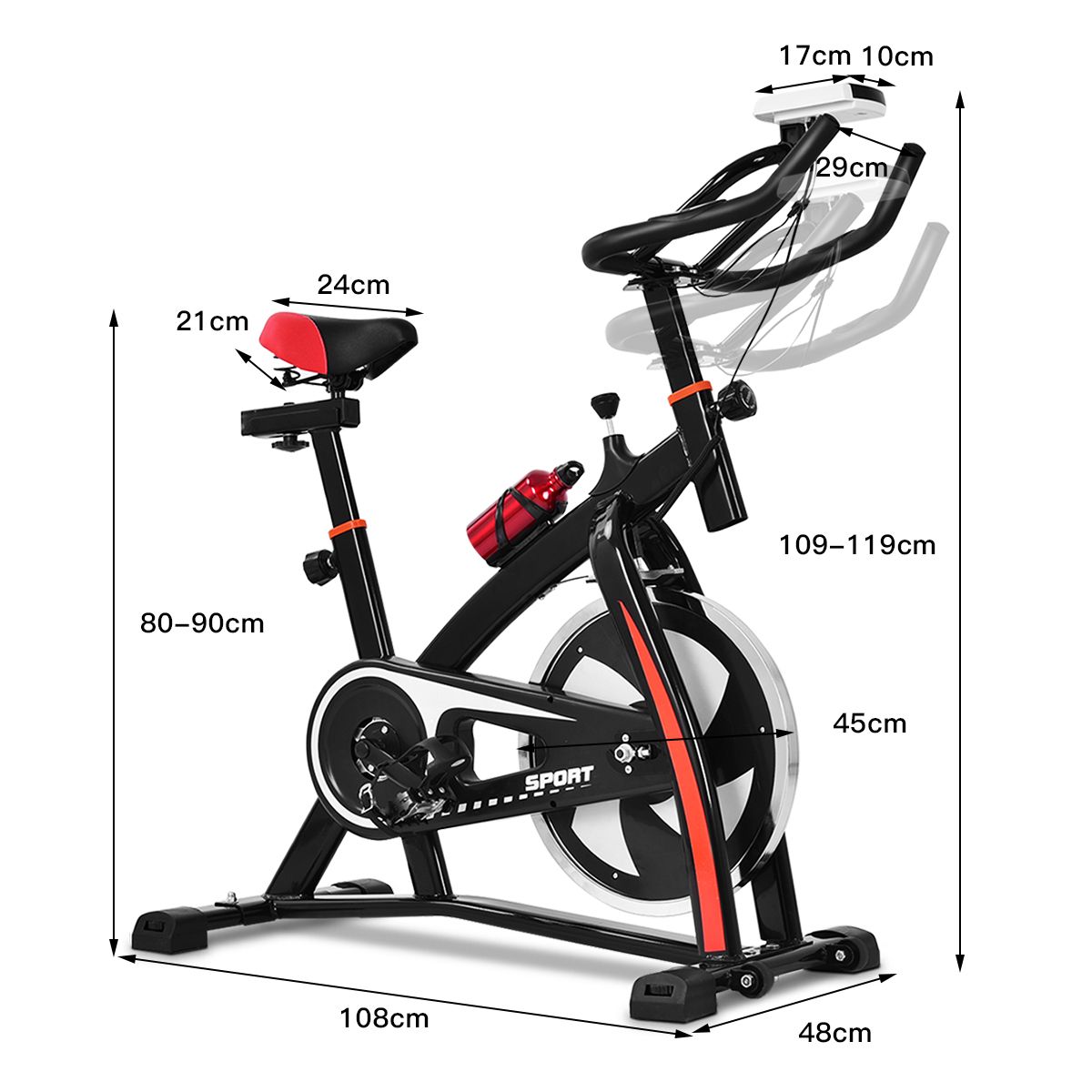 Department Bike Silent Bike with Belt and 10kg Iron Inertia Wheel Handlebar and Adjustable Saddle Black + Red - - Image 9