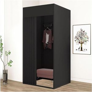 Dismountable Fitting Room, Portable Changing Room with Curtain, Temporary Mobile Fitting Room for Clothing Store Bedroom Office Beach, (Black, 100x100x200cm)