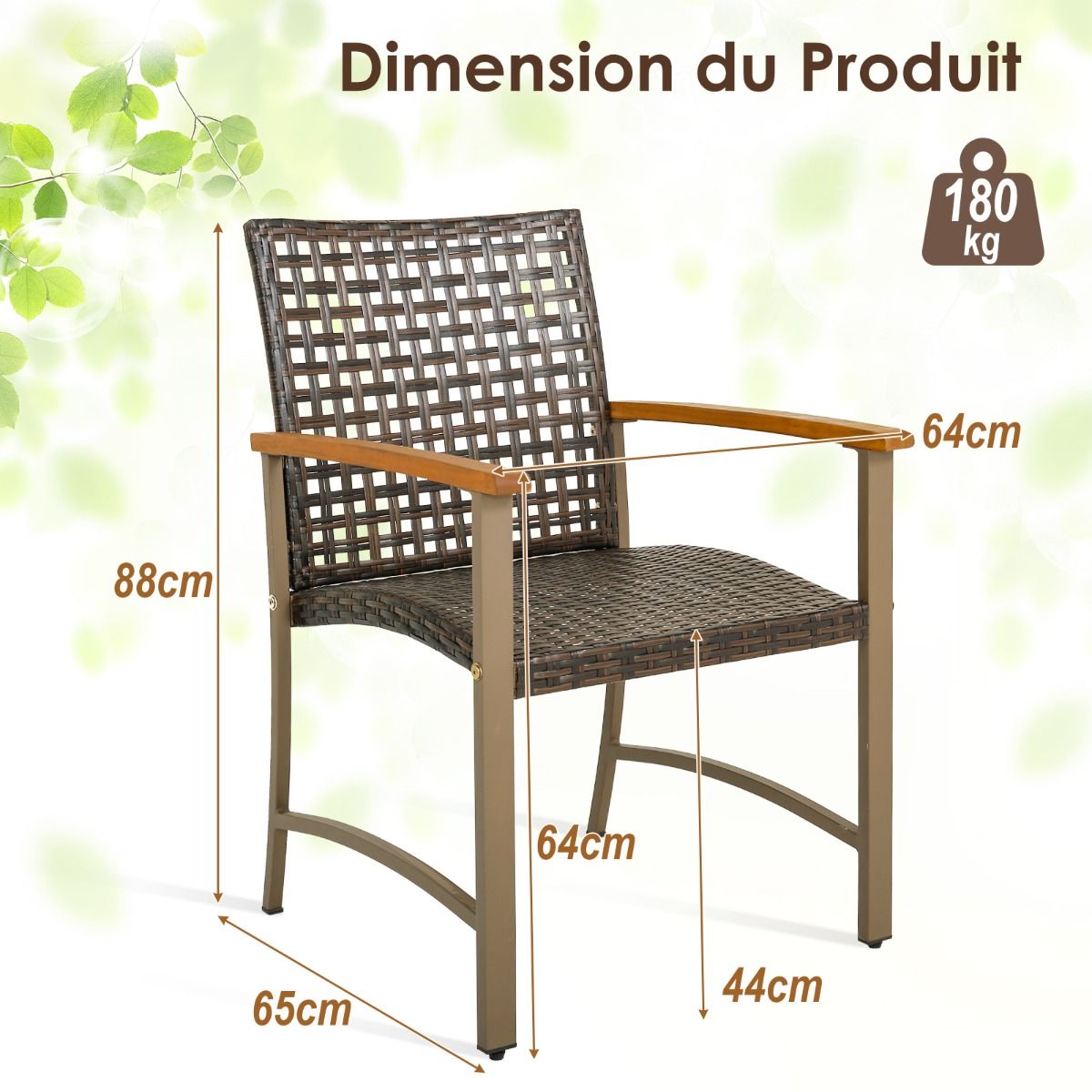 Set of 4 Rattan Chairs for Outdoors Chairs with Acacia Wood Armrests Robust Metal Frame Ergonomic Chairs - - Image 9