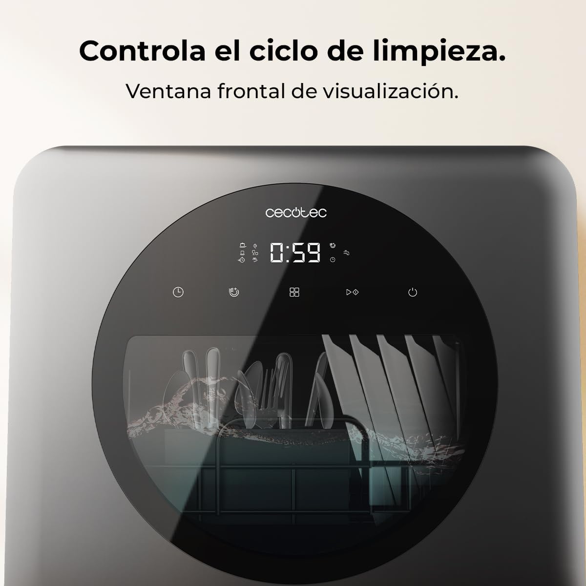 Cecotec Dishwasher Compact Free Installation on Table Bolero Aguazero 1150 Dark. 3 Place Settings, Low Consumption, 6 Programs, Touch Control Panel, Long Storage and Delay Start Functions - Image 5