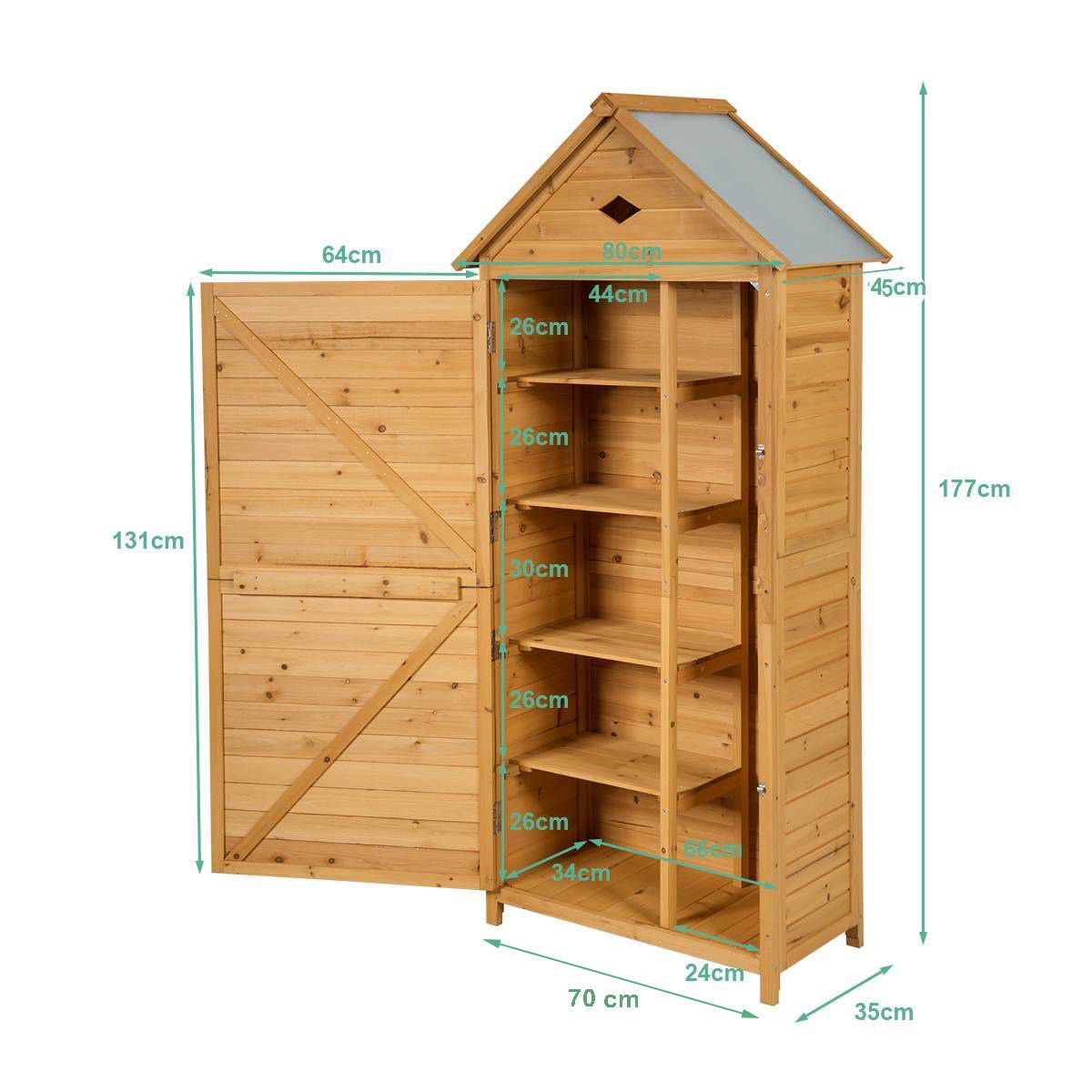 Outdoor Garden Shed with 5 Shelves Lockable Cabin in Fir Wood with Galvanized Sheet Metal Roof - - Image 12