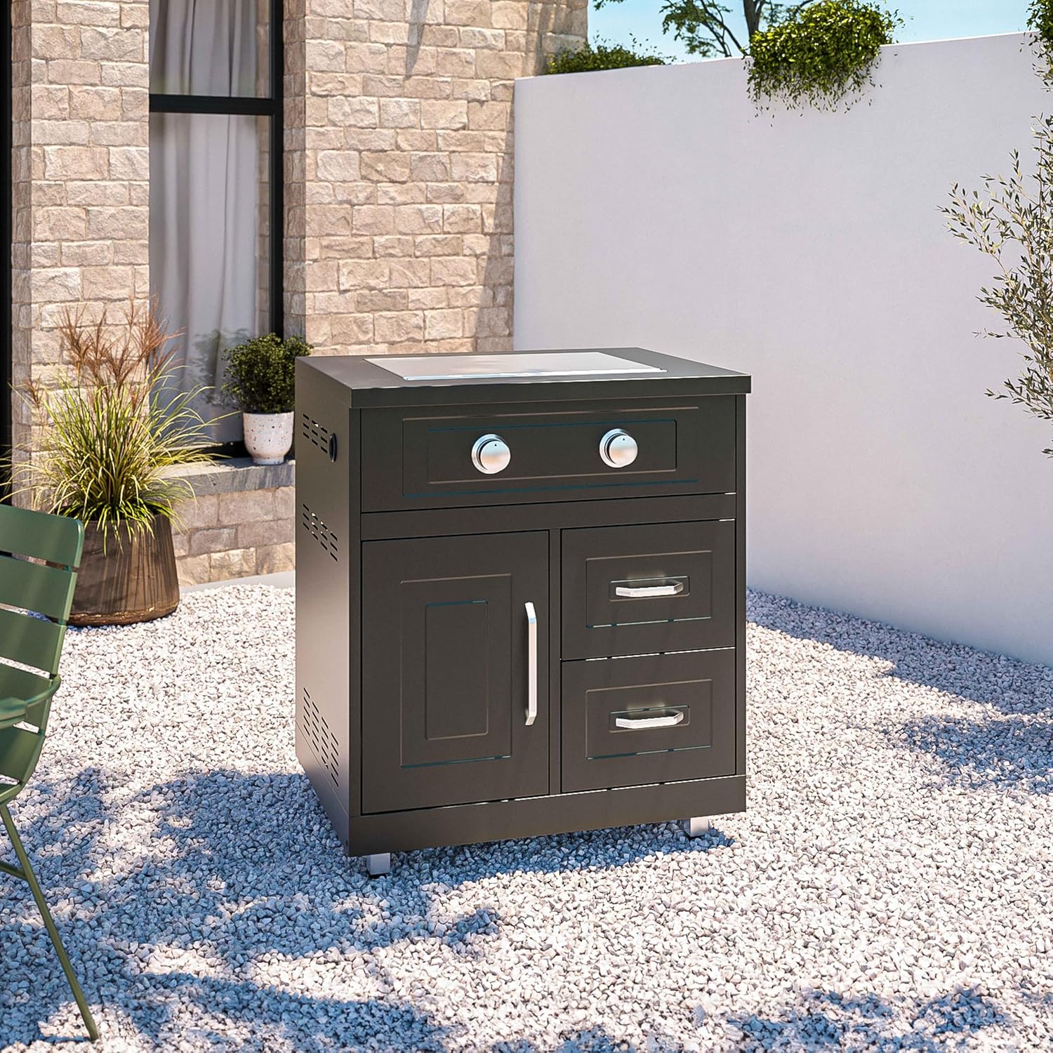 Outdoor metal kitchen with barbecue sink and storage - Image 4