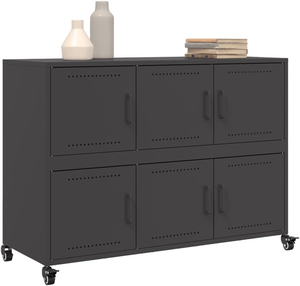 vidaXL Sideboard, Cabinet with Door, Cupboard with Storage, Living Room Organizer Living Room Home Interior, Black 100.5x39x72 cm Steel - Image 5