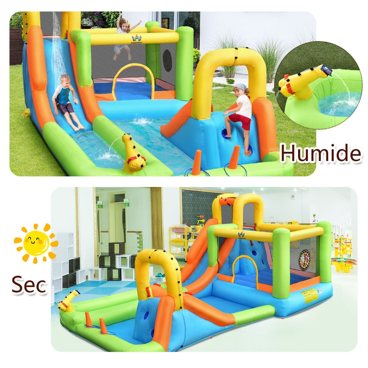8 in 1 Inflatable Castle with 2 Slides Water Park with Jumping House Load 135kg for 3 Children Aged 3-10 - - Image 8