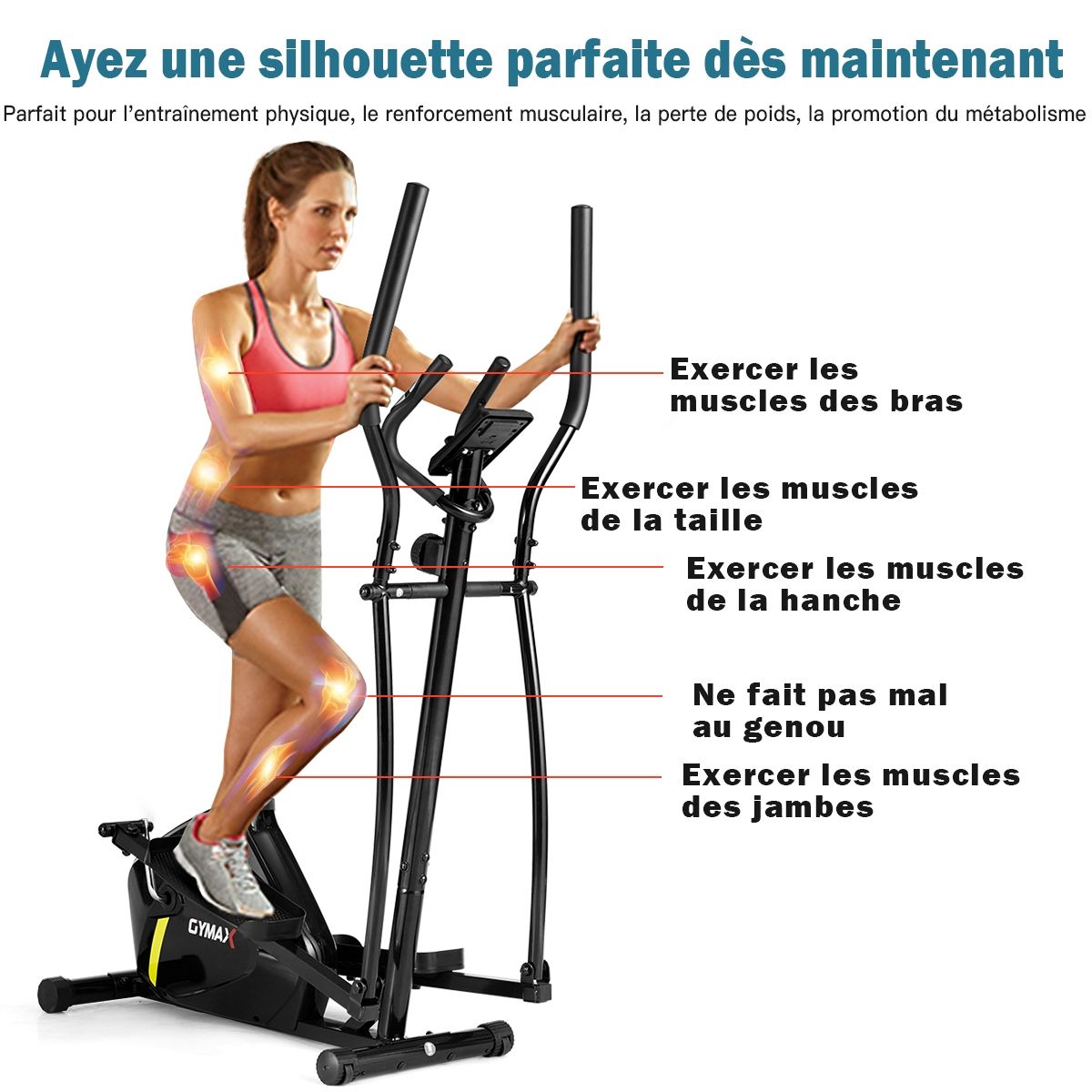 Elliptical Trainer with 8 Resistance Levels - Inertia Mass 2 kg Hand Pulse LCD Display - - Image 4