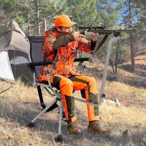 Portable Hunting Chair Shooting Chair with Adjustable Folding Seat 360° Rotation Adjustable Rifle Support Load 150 kg Black -