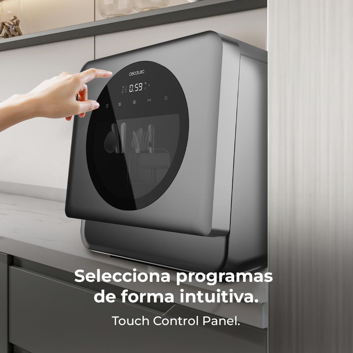 Cecotec Dishwasher Compact Free Installation on Table Bolero Aguazero 1150 Dark. 3 Place Settings, Low Consumption, 6 Programs, Touch Control Panel, Long Storage and Delay Start Functions - Image 7