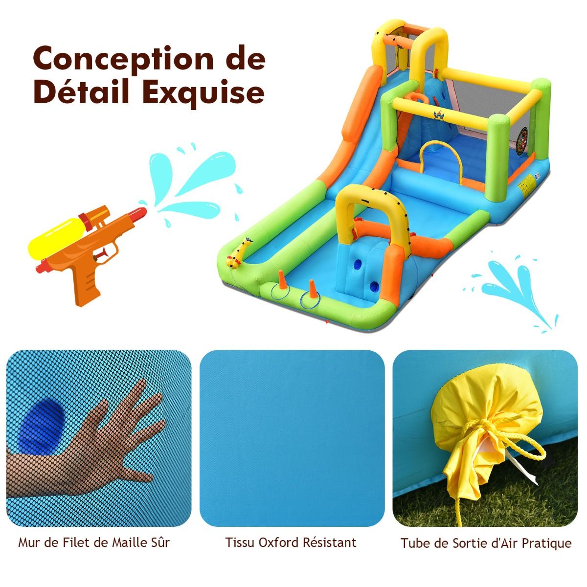8 in 1 Inflatable Castle with 2 Slides Water Park with Jumping House Load 135kg for 3 Children Aged 3-10 - - Image 6
