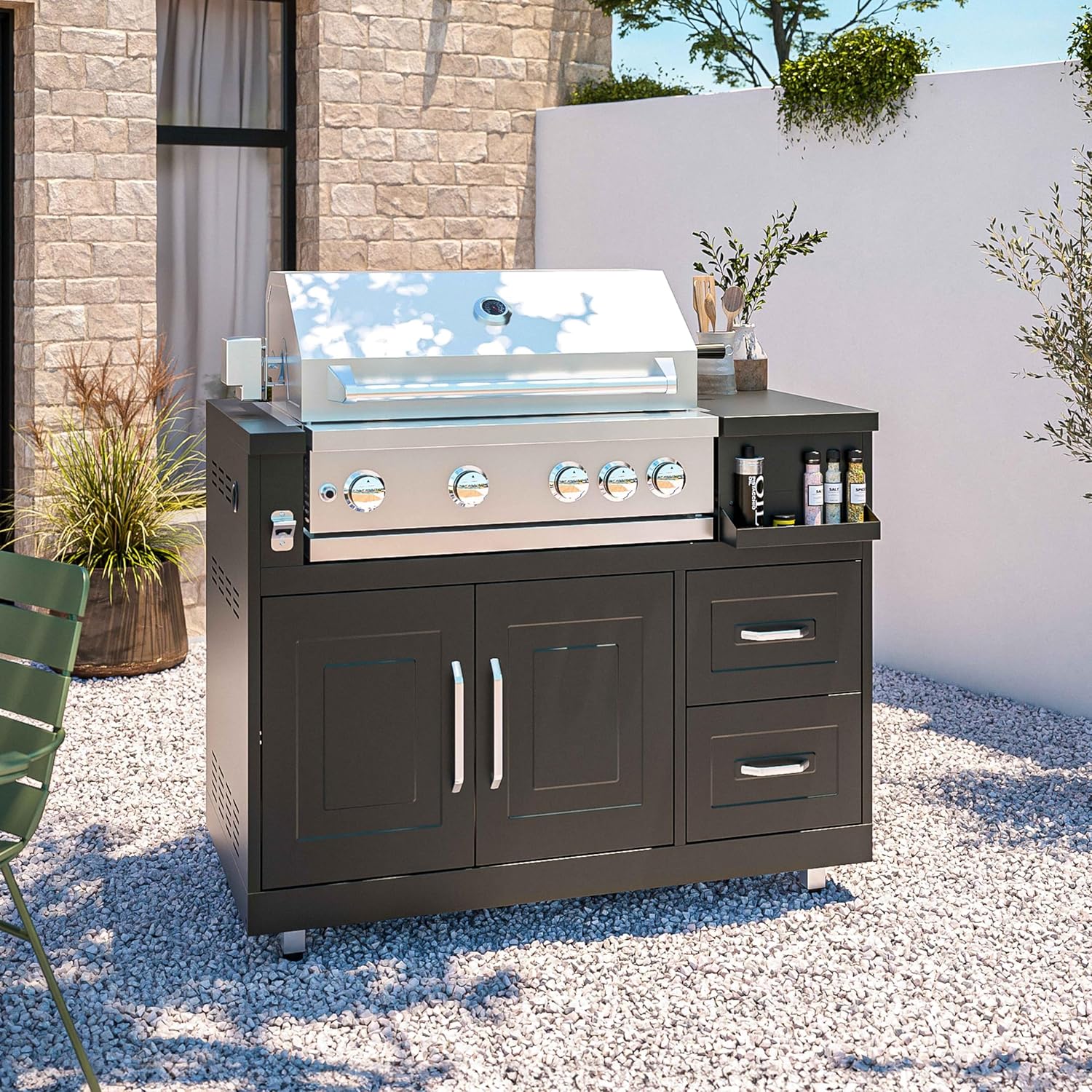 Outdoor metal kitchen with barbecue sink and storage - Image 3