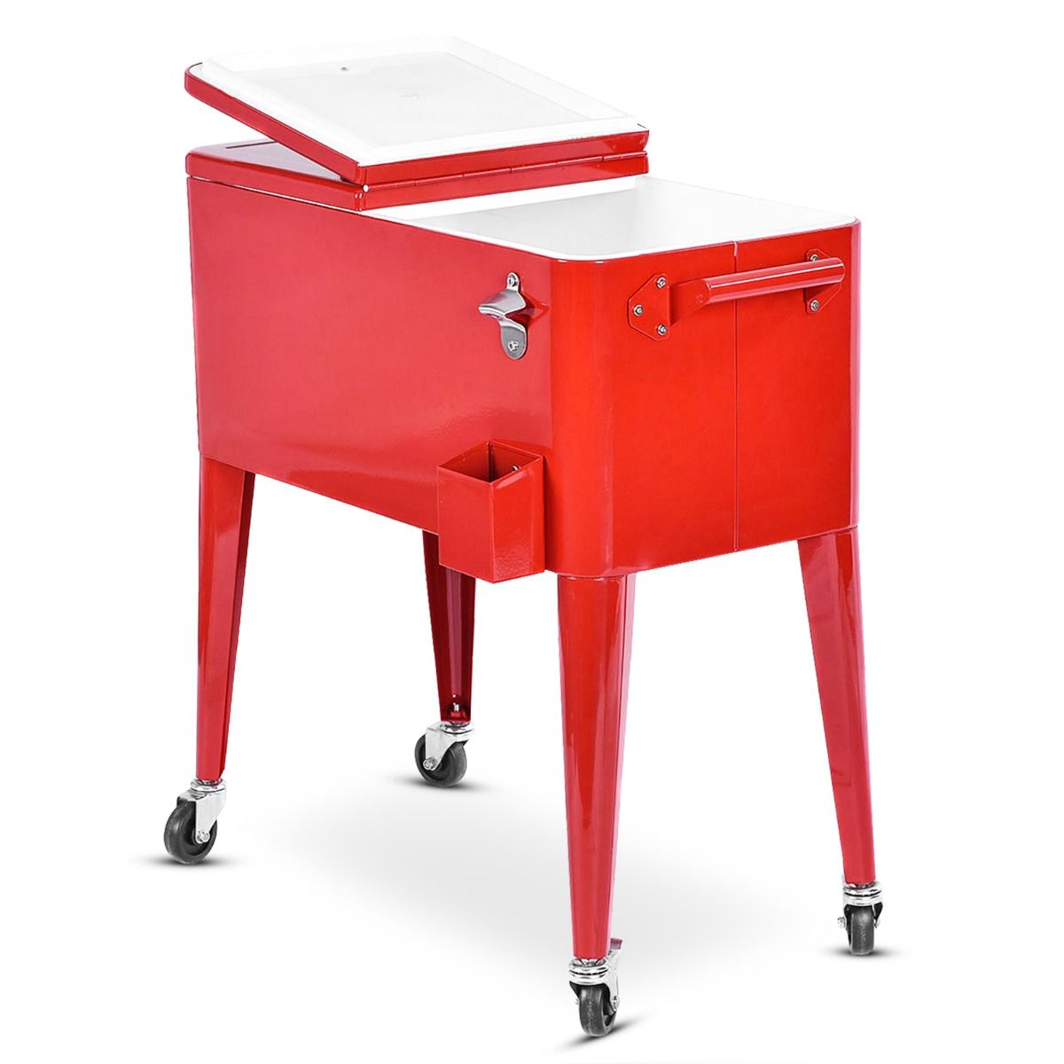 76L Rolling Insulated Refrigerant Trolley with Universal Wheels Bottle Opener Garden Trolley for Storing Ice and Drinks - - Image 7