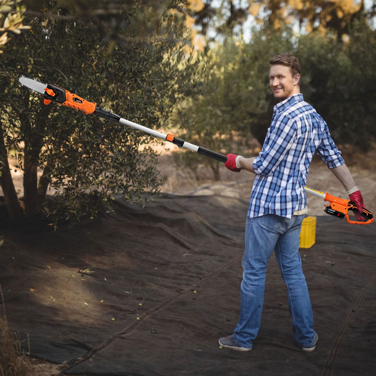 Telescopic Pruner on Cordless Pole 198 -274 cm Branch Cutter with 20V Battery and Orange Charger - - Image 2