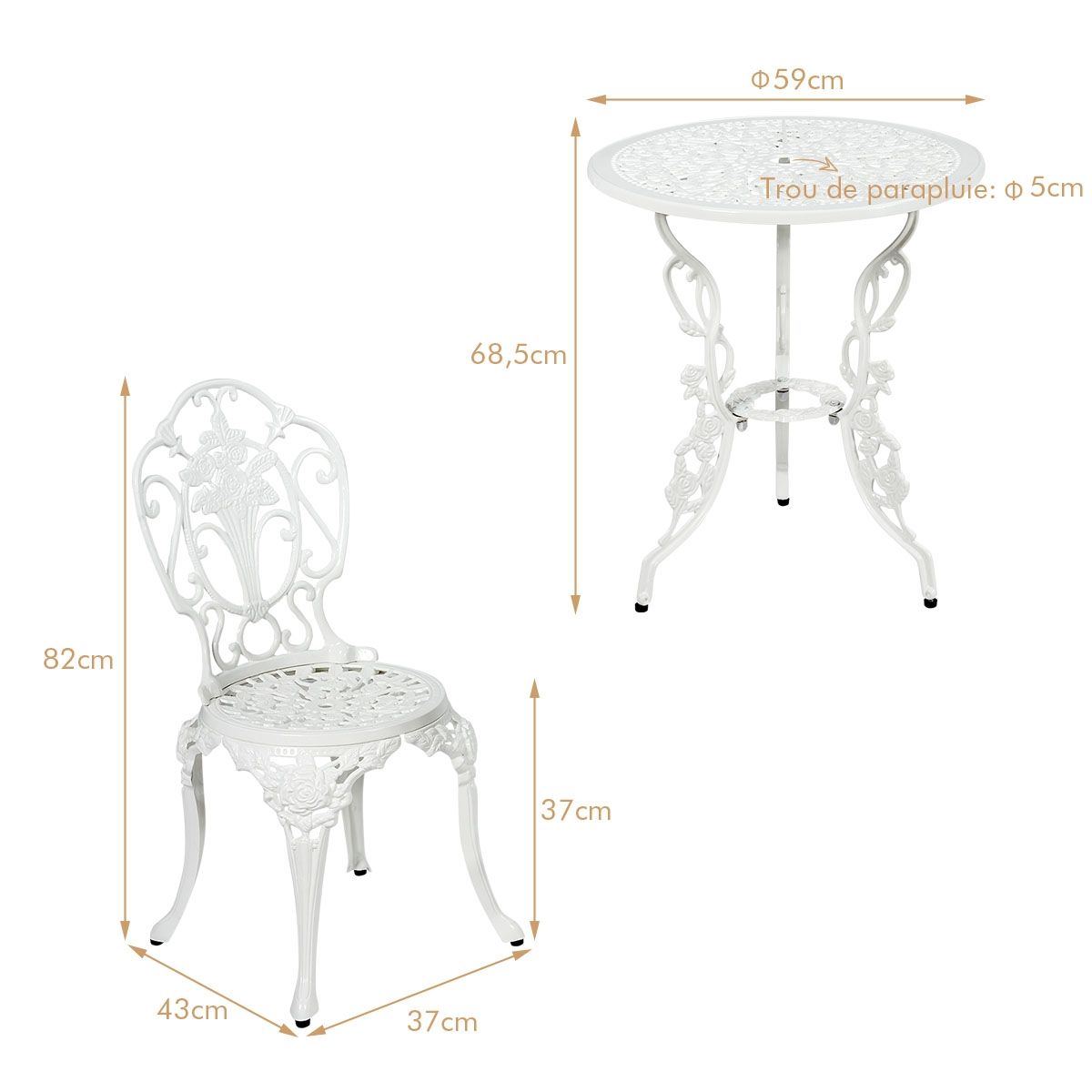 Weather-Resistant White Rose-Shaped Aluminum Garden Table and 2 Chairs Set - - Image 11