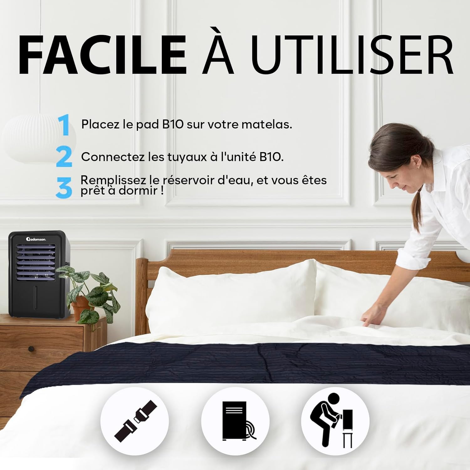 Adamson B10 Twin Bed Cooler 190x100 CM + 100% Cotton Cooling Mattress Topper + Air-conditioned Mattress Ideal Against Night Sweats + for Hot Sleepers - 5 Year Warranty - Navy Blue - Image 7