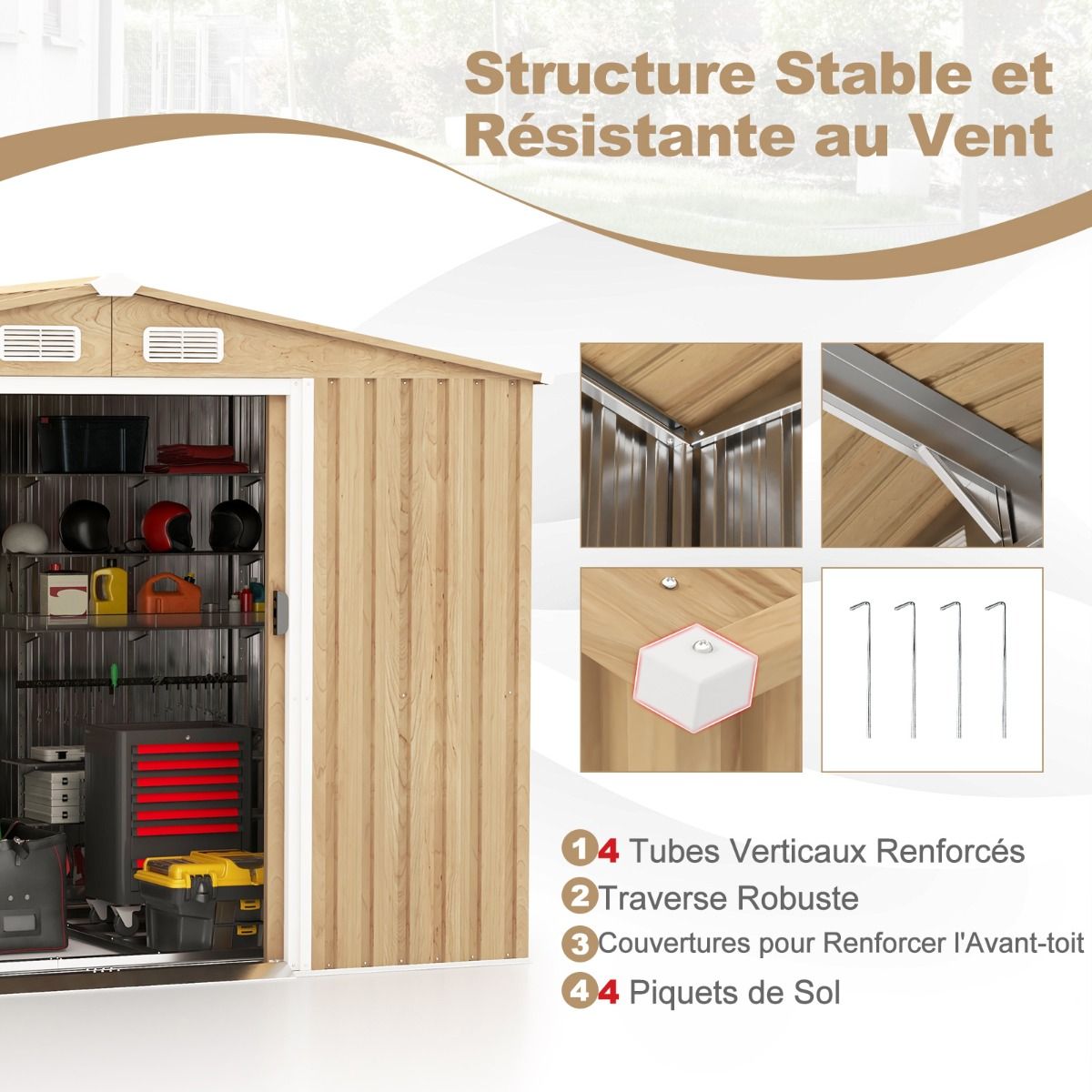 Storage Shed 259cm x196cm with Foundation Base Home Galvanized Metal Tools with 4 Vents Waterproof and Windproof Natural - - Image 9