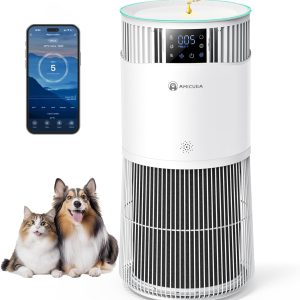 Amicura P2 Hepa Air Purifier for Animals and Allergic People, 843 m³/h CADR Against Animal Hair, H13 Hepa Hospital Filter, 450 m³/h Particles, App Control
