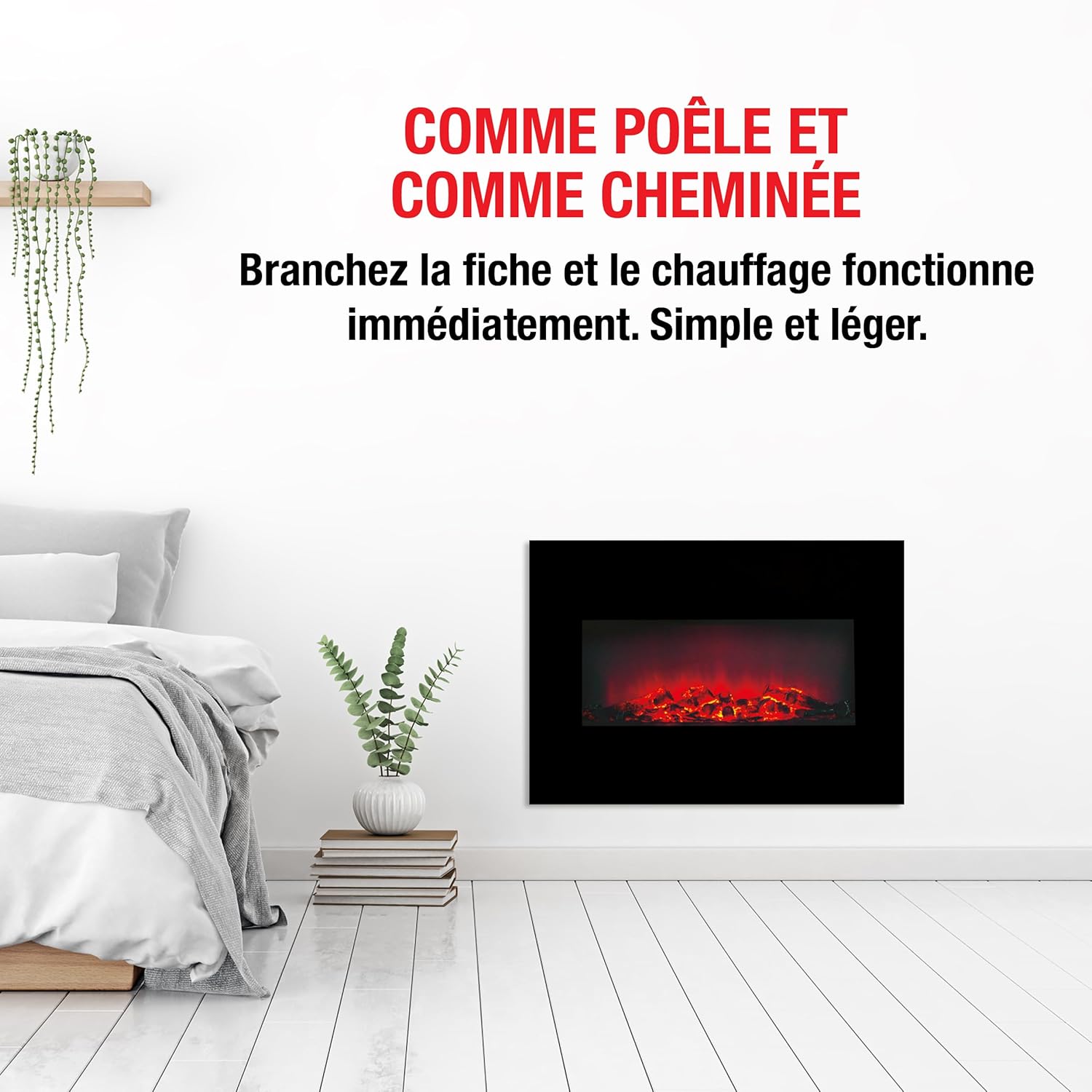 Classic Fire Electric Fireplace Memphis - Decorative Fireplace 1800W - Electric Fireplace with Flame Effect, Heating, Remote Control and Timer - Wall Mounting - Black - Image 6
