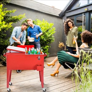 76L Rolling Insulated Refrigerant Trolley with Universal Wheels Bottle Opener Garden Trolley for Storing Ice and Drinks -