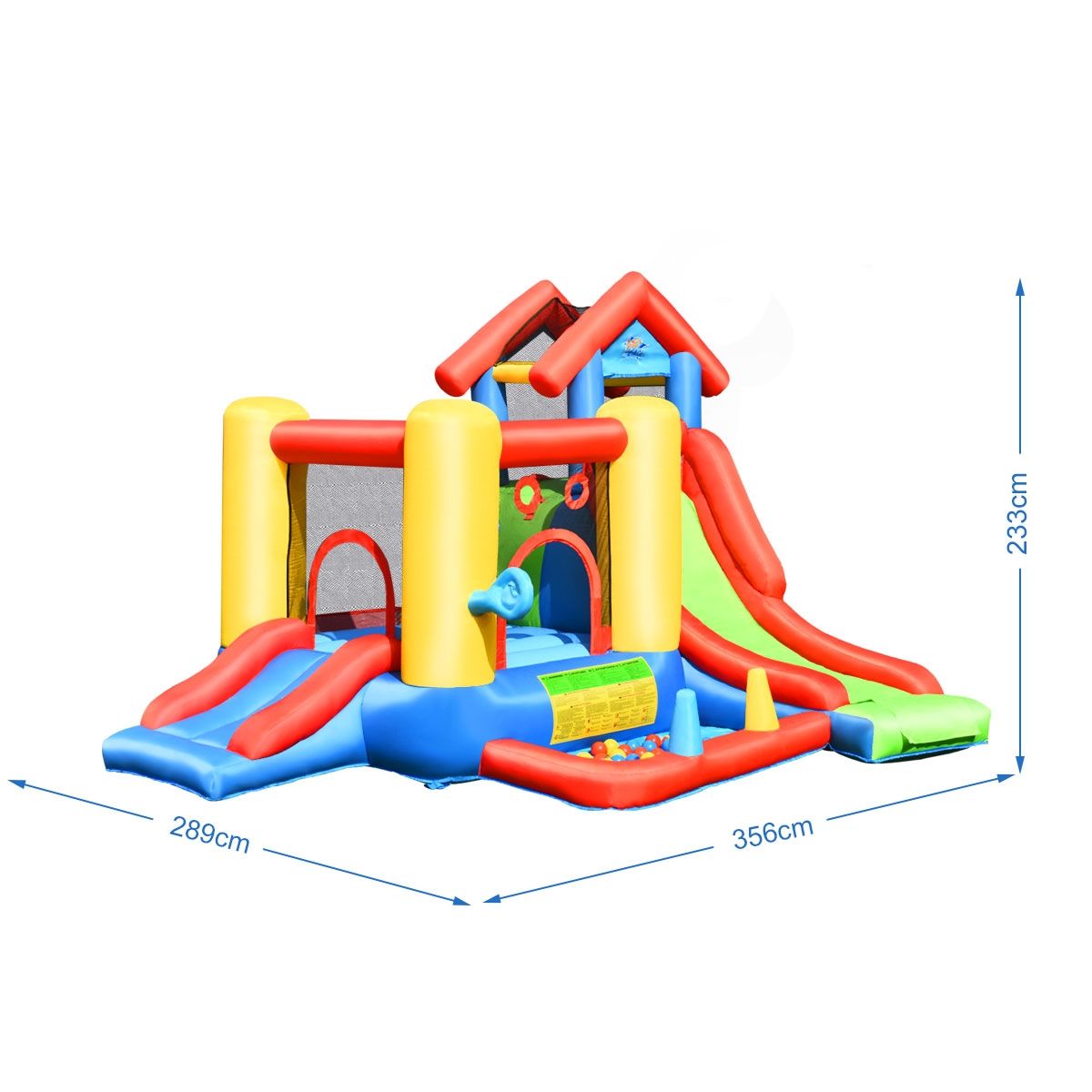 7 in 1 Inflatable Castle for Children 3-10 Years Slides Capacity 135kg in Oxford Fabric 356x289x233cm Multicolor - - Image 7