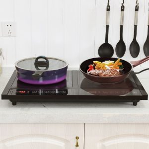 Double Electric Glass Hob 1800W+1800W 2 Zones 8 Variable Temperature/Power Levels Black -
