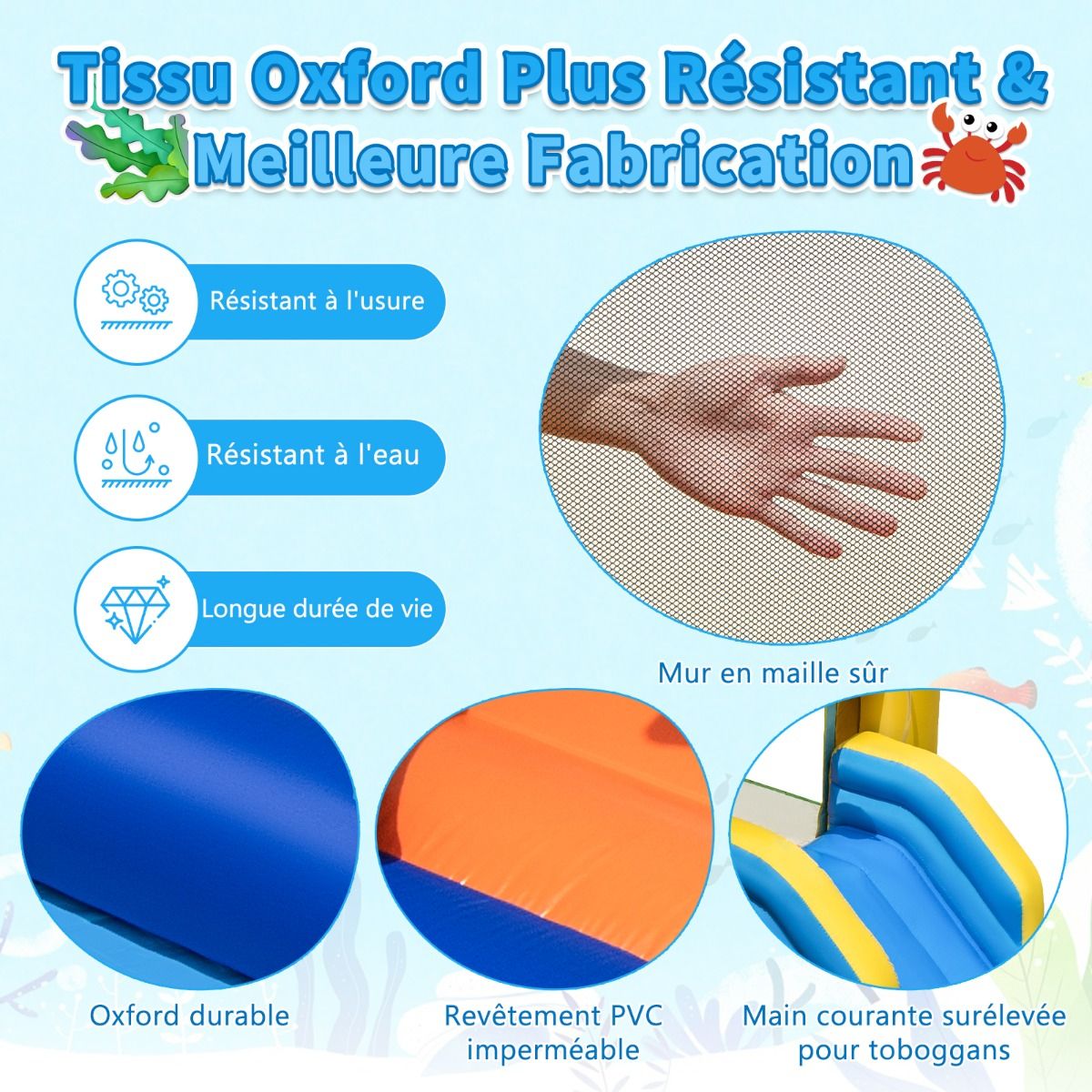 6 in 1 Ocean Bouncy Castle with 680W Blower Water Slide & 2 Pools Inflatable Bounce House Load 90kg - - Image 7