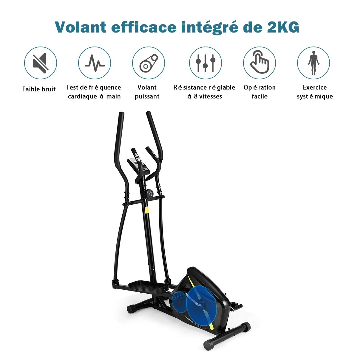 Elliptical Trainer with 8 Resistance Levels - Inertia Mass 2 kg Hand Pulse LCD Display - - Image 9