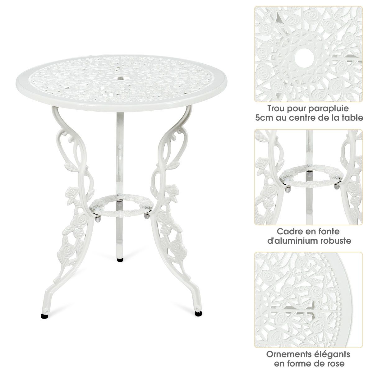 Weather-Resistant White Rose-Shaped Aluminum Garden Table and 2 Chairs Set - - Image 10