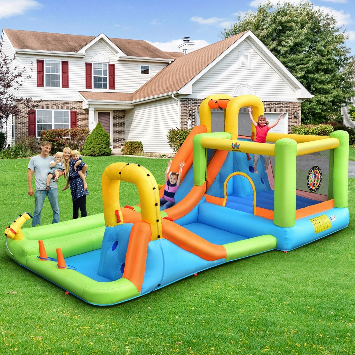 8 in 1 Inflatable Castle with 2 Slides Water Park with Jumping House Load 135kg for 3 Children Aged 3-10 - - Image 3
