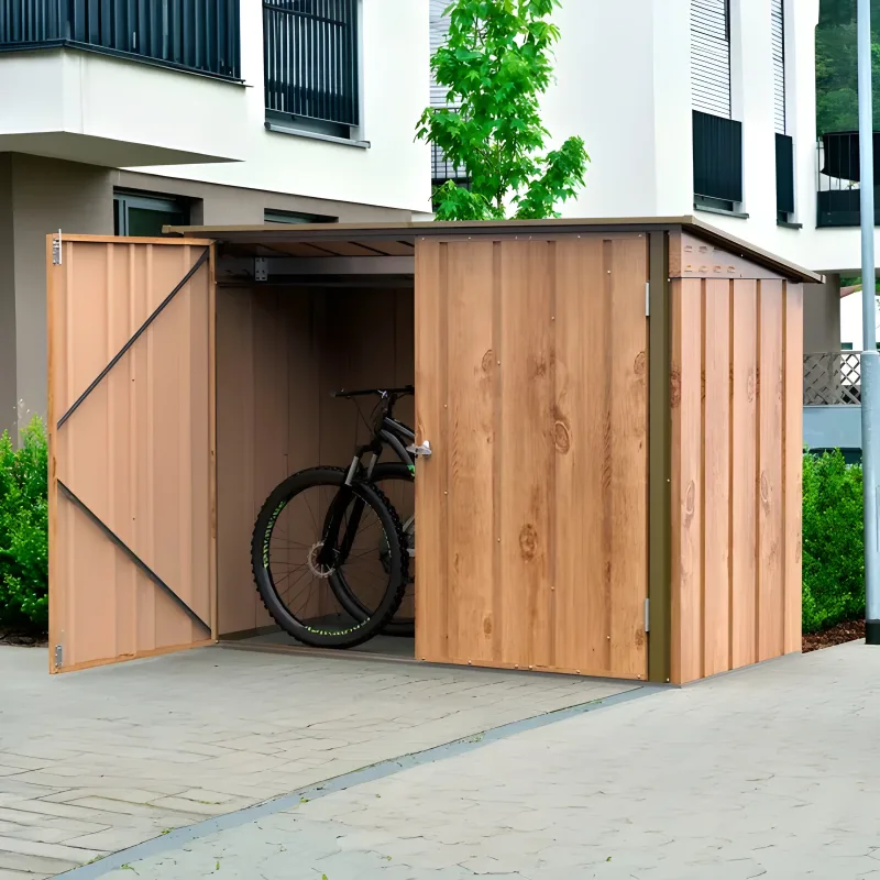Metal bike shelter 1.74m imitation wood with anchoring kit - - Image 2