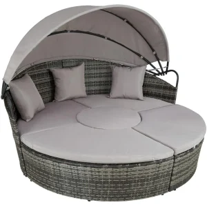 Bain de soleil transat meuble jardin rond modulable gris 2208062 -