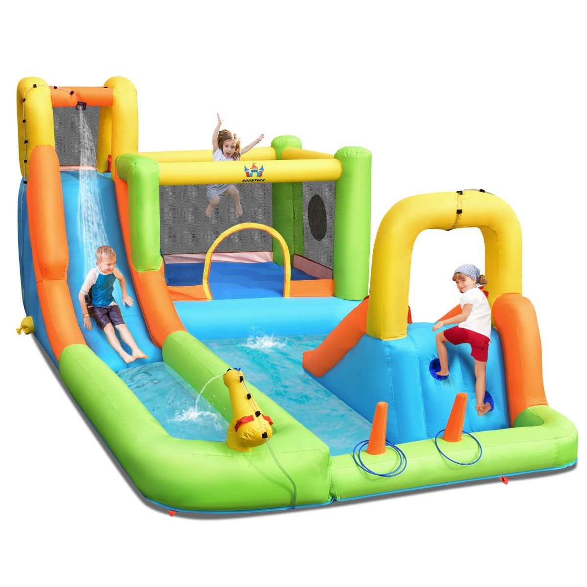 8 in 1 Inflatable Castle with 2 Slides Water Park with Jumping House Load 135kg for 3 Children Aged 3-10 - - Image 4
