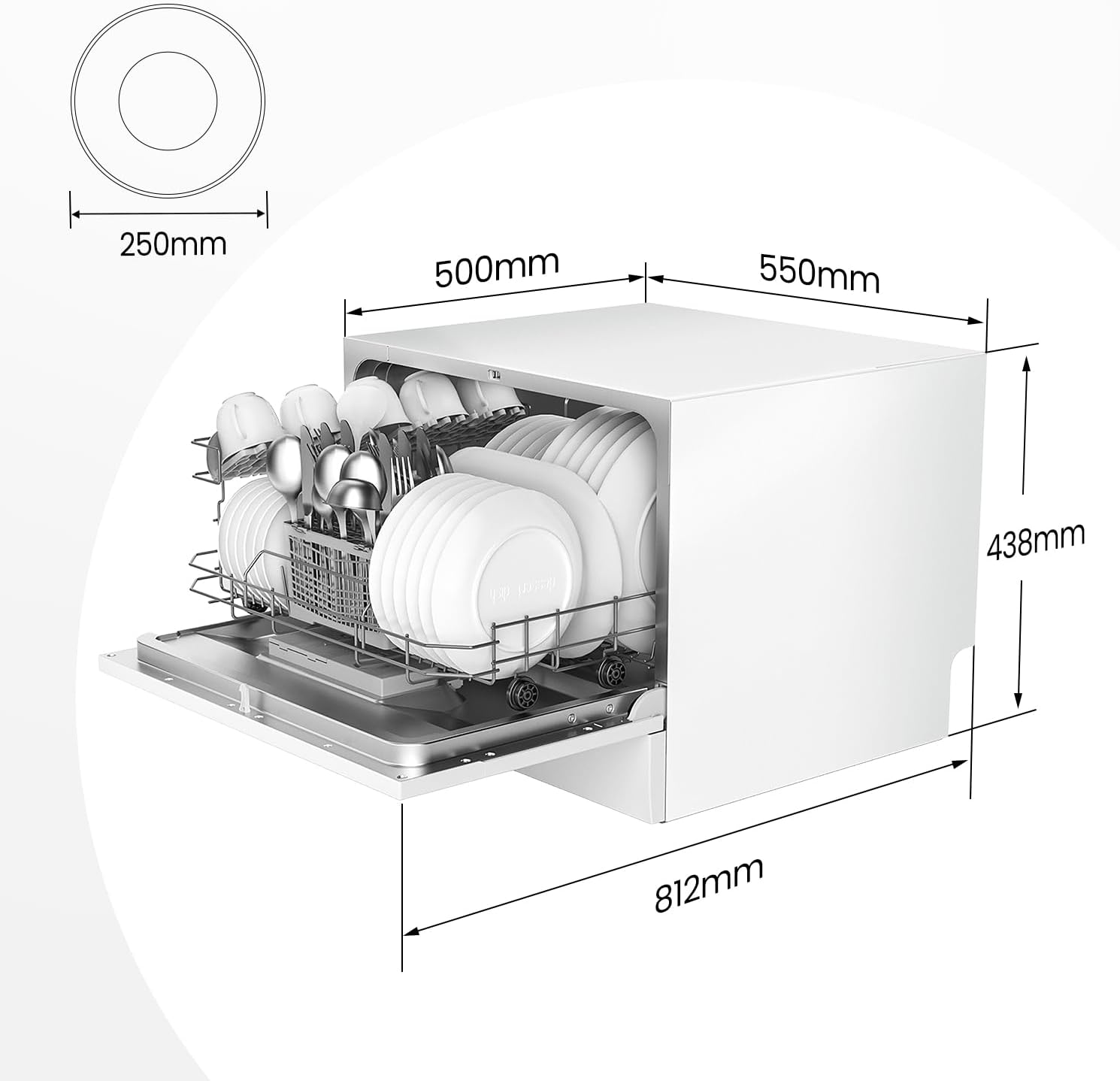 COMFEE' TD602E-W Compact free-standing dishwasher, LED display, 6.5 liters, white, noise level: 47 dB - Image 6