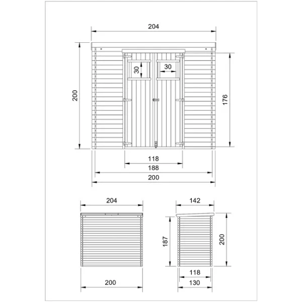 Abri de jardin en bois L204 x l142 x H200 cm / 2,22 m - - Image 3