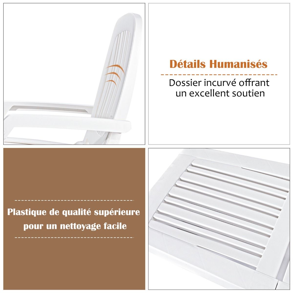 5 Position Adjustable Reclining Lounge Chair with Flexible Wheels Camping Relax Armchair with Storage Box Load 150KG White - - Image 7