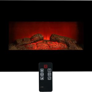 Classic Fire Electric Fireplace Memphis - Decorative Fireplace 1800W - Electric Fireplace with Flame Effect, Heating, Remote Control and Timer - Wall Mounting - Black