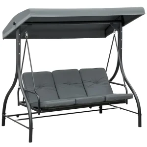 3-seater convertible garden swing, mattress supplied, black metal gray -