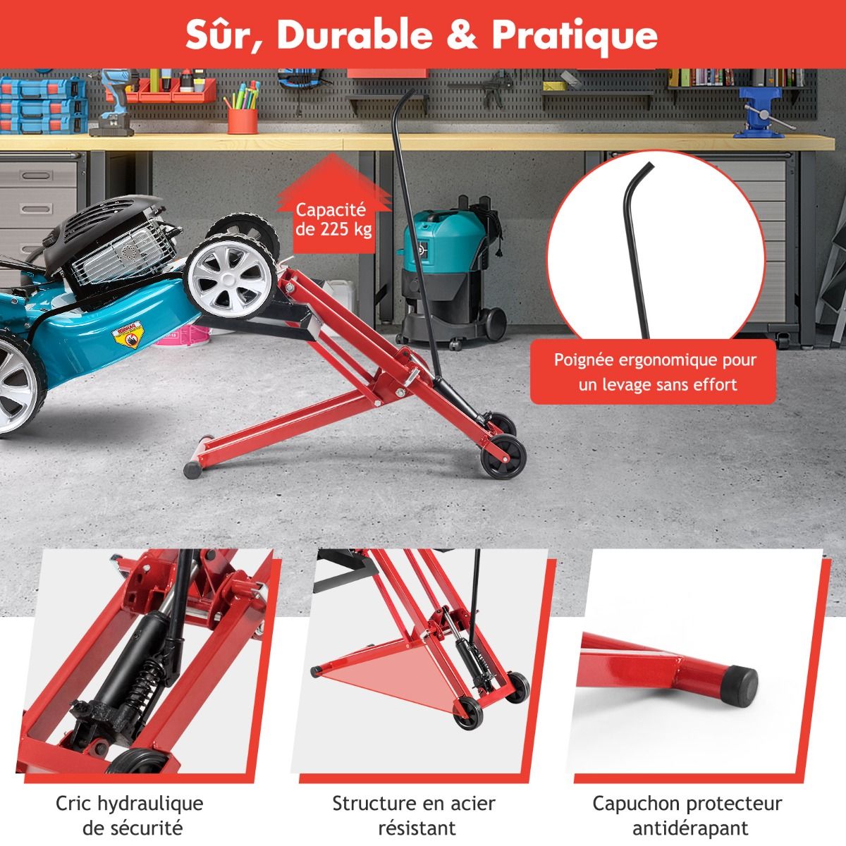 Lawn Mower Lifting Jack for Tractors and Self-propelled Lawn Mowers Zero Turning Radius Capacity of 227 Kg - - Image 4