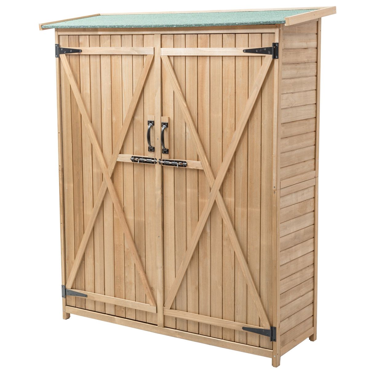 Wooden Garden Shed Outdoor Garden Shed Double Doors with Latch Sloped Asphalt Roof Outdoor Garden Shed 140 x 50 x 162 cm Natural - - Image 4