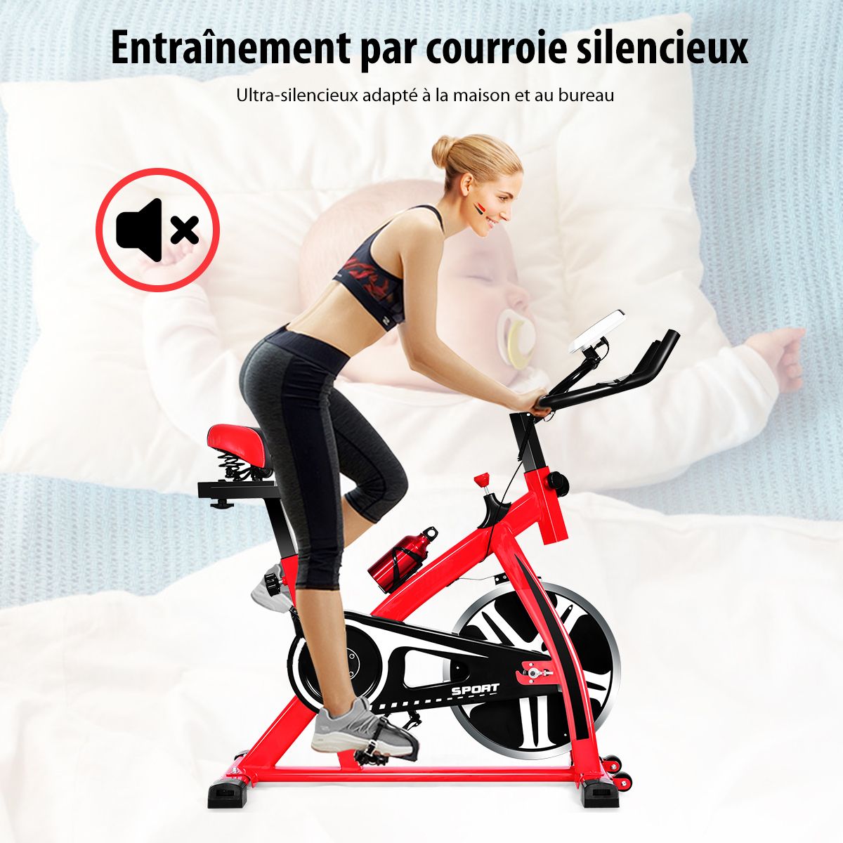 Indoor Exercise Bike with Flywheel 8 KG Silent Kettle Cup Holder LCD Screen Adjustable Saddle and Handlebar - - Image 10