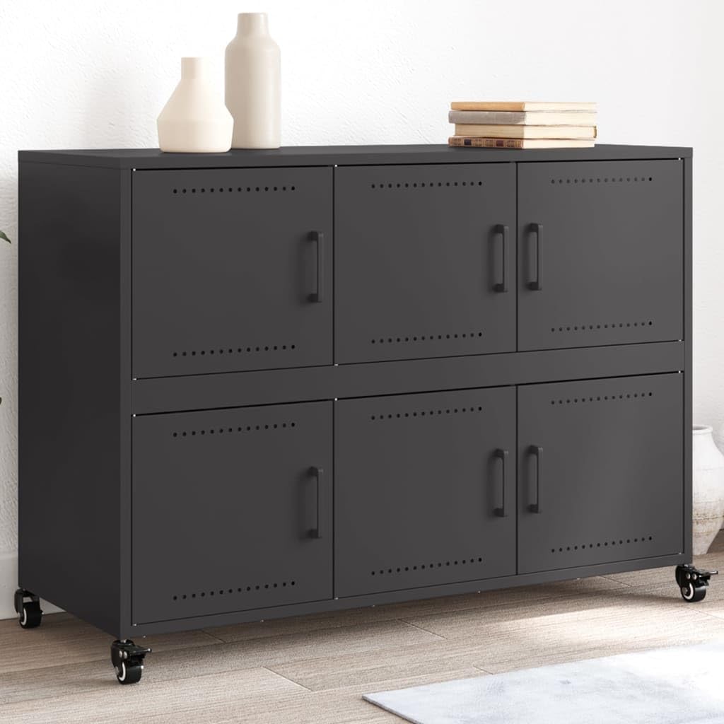 vidaXL Sideboard, Cabinet with Door, Cupboard with Storage, Living Room Organizer Living Room Home Interior, Black 100.5x39x72 cm Steel - Image 2
