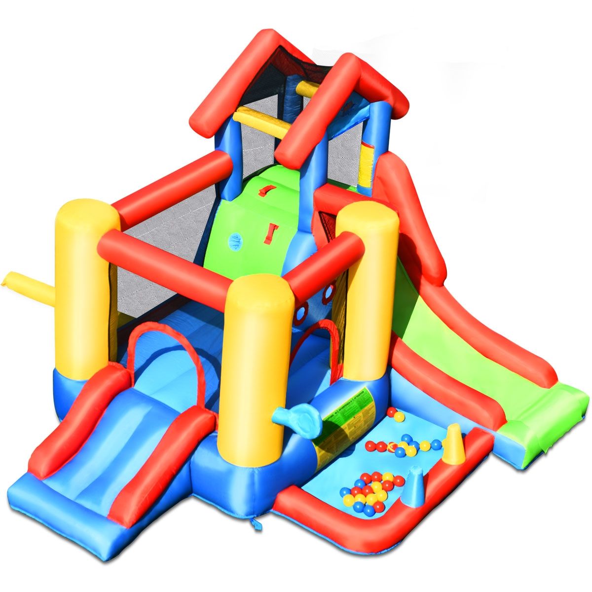 7 in 1 Inflatable Castle for Children 3-10 Years Slides Capacity 135kg in Oxford Fabric 356x289x233cm Multicolor - - Image 5