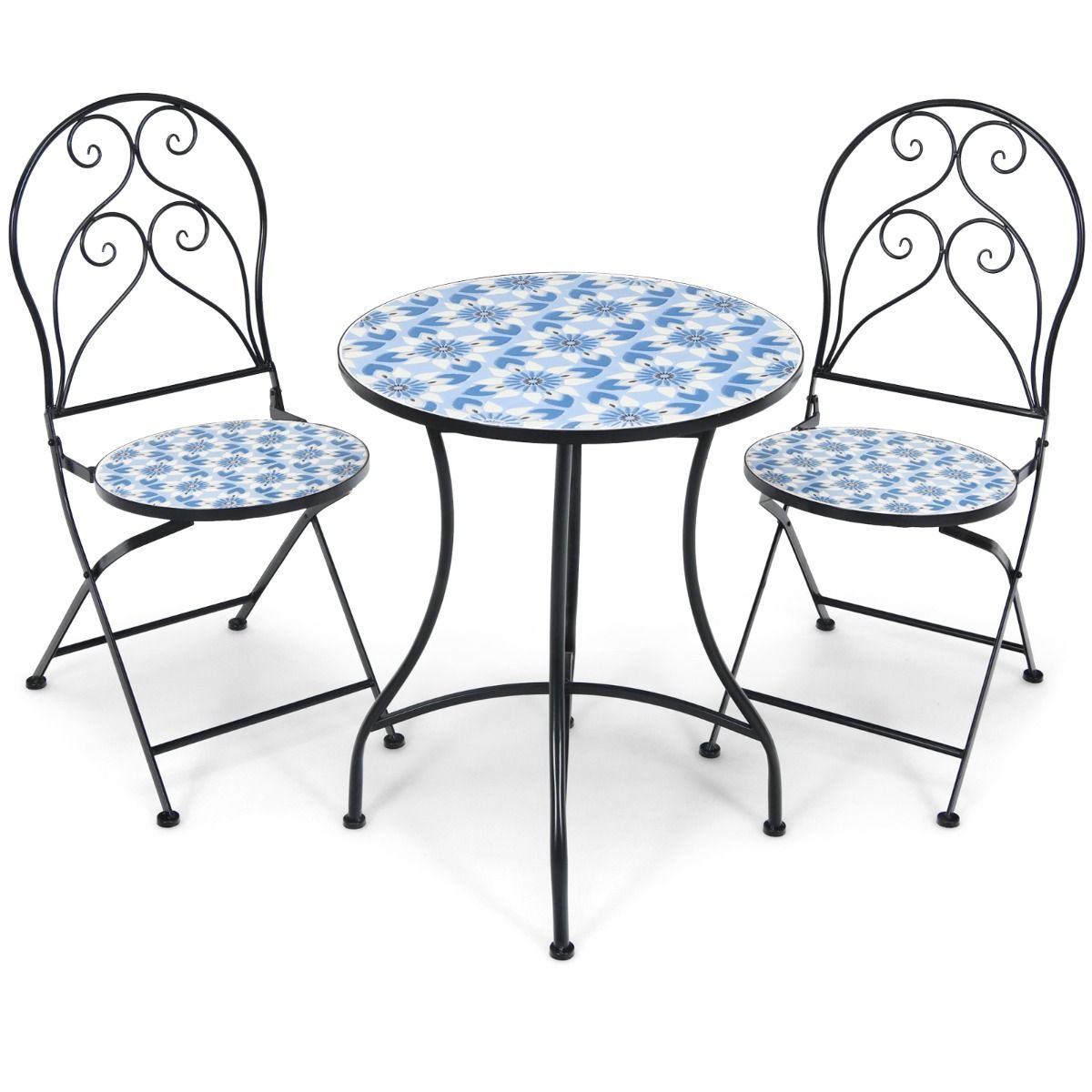 Set of Table and 2 Folding Bistro Chairs for 2 People Design Mosaic Tiles Glued on Cement for Terrace - - Image 3