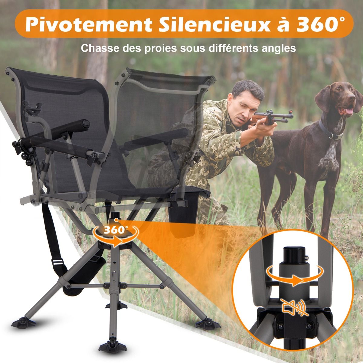 Portable Hunting Chair Shooting Chair with Adjustable Folding Seat 360° Rotation Adjustable Rifle Support Load 150 kg Black - - Image 6