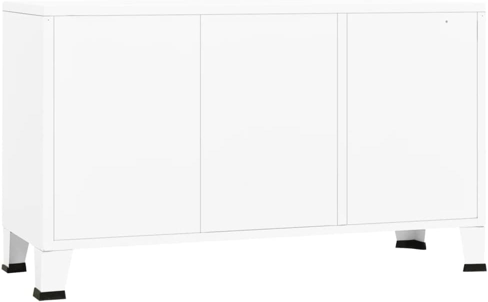 vidaXL Industrial Sideboard Side Cabinet Storage Unit Storage Cabinet Living Room Home Interior White 105x35x62 cm Metal and Glass - Image 6