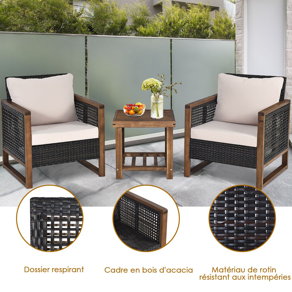 Acacia Wood Garden Furniture Set Handcrafted Rattan Anti-sun Weather Resistant for Porch Balcony Terrace - - Image 8