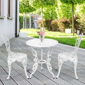 Weather-Resistant White Rose-Shaped Aluminum Garden Table and 2 Chairs Set -